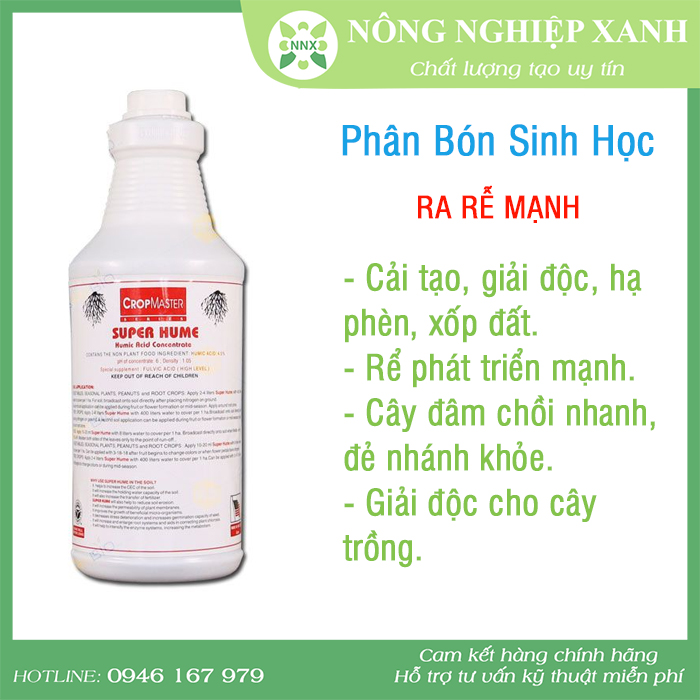 Phân bón lá sinh học Super Hume chai 1 lít - Ra rễ mạnh
